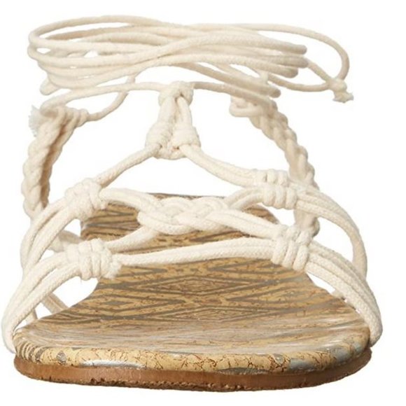 ROXY  WHITE GLADIATOR FLAT CORK SANDAL TIE SHOE 9 - Picture 3 of 9
